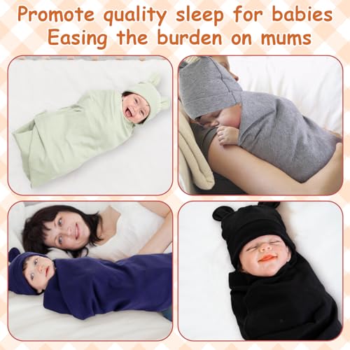 Image of Ramede 6 Set Baby Swaddle Blanket and Hat, 100% Cotton Newborn Receiving Blanket Wrap with Headband, 31.5 inch Soft, Breathable for Girl Boy Nursery Sleep Cradle Sheet Breastfeed Cover(Simple,Multicolor)