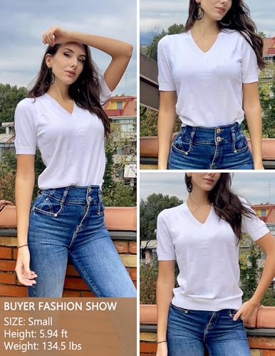Image of Zeagoo Womens Short Sleeve Sweaters Soft Casual V Neck Pullover Tops Lightweight Knit Sweater Blouse