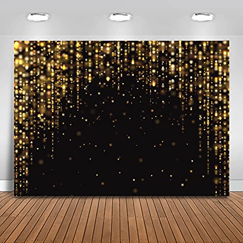 Mocsicka Black and Gold Backdrop Black and Gold Party Decorations Photography Background Gold Glitter Bokeh Spot Adult's Birthday Party Selfie Background Photo Booth Props (10x8ft)
