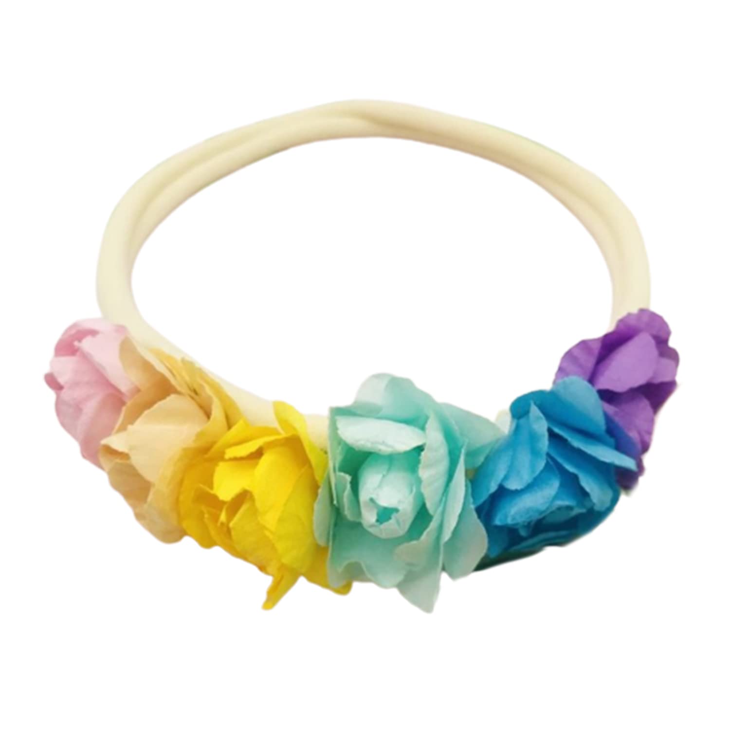 SYGA Baby Girls Headbands Soft Nylon ColourFul Flower Photo Props Strechable Hairbands Headband Newborn Infant Toddlers Kids - Rainbow-image-27
