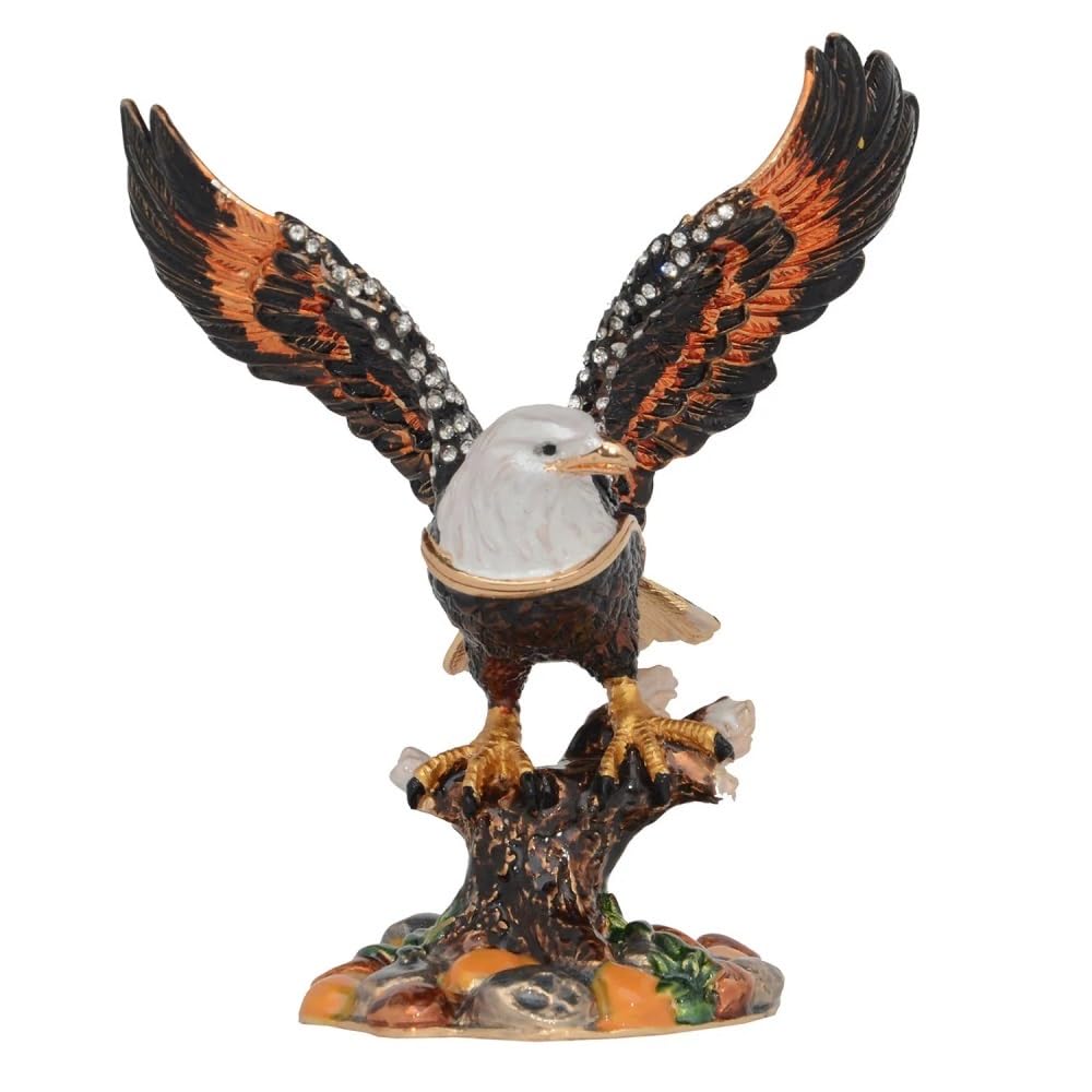 YOPI Bald Eagle Trinket Box – Metal Bird Figurine Collectible with Rhinestone, Novelty Jewelry Storage for Necklace Ring Earring, Home Decor Compatible with Bald Eagle Theme Decor