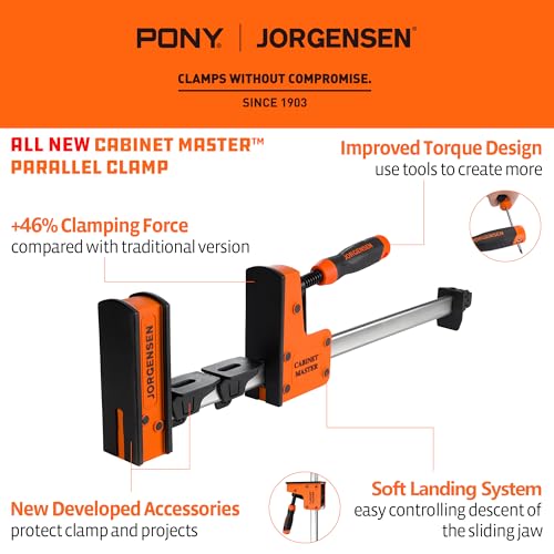 Image of JORGENSEN 18-Inch Parallel Bar Clamp, Heavy-Duty Cabinet Master Clamp for Woodworking Glue-Up, 2200 lbs Force, Quick Release, Spreader Function, 2-Pack