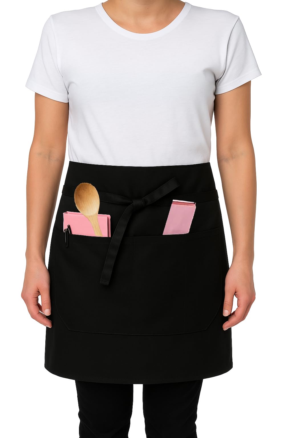 Ibex Unisex Black (3 Pocket) Short Waist Apron With 3 Pocket - Professional Catering, Restaurant, Bar & Kitchen Apron For Chefs, Waiters, Bartenders, Servers & Home Cooking - Black (Pack Of 1)