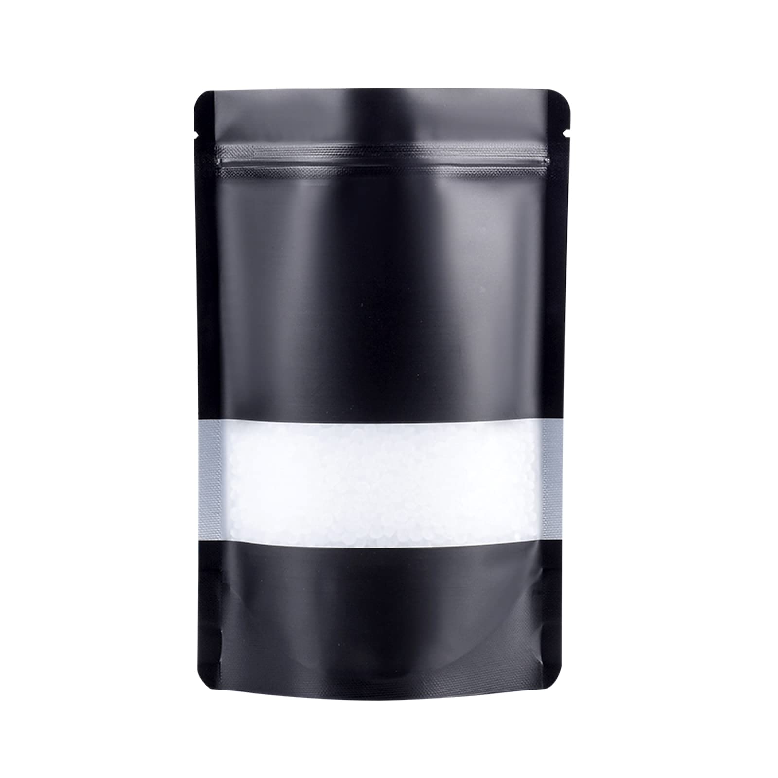 Lebensmittel-Aufbewahrungstasche, schwarz, wiederverschließbar, matt, stehend, Aluminiumfolien-Tasche mit Sichtfenster, selbstklebende Reißverschlussbeutel, 100 Stück, 10 x 15 x 3 cm