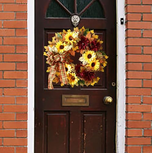 Simulated Plant Bow Tie Retro Lightweight Sunflower Wreath for Autumn Decor - image 7