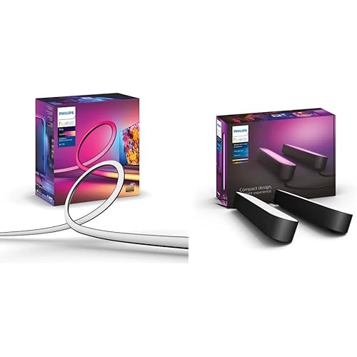 Philips Hue 65" Smart TV Light Strip with Play Bars - White & Color Ambiance LED Color-Changing TV BackLight - Sync with TV,Music,and Gaming - Requires Bridge and Sync Box - Control with App or Voice