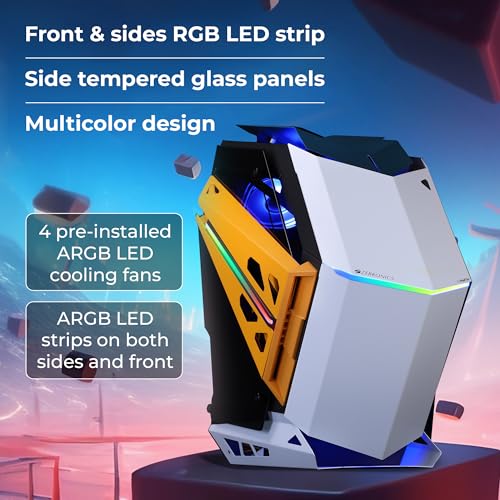 Image of ZEBRONICS Phantom Mid-Tower Premium Gaming Cabinet ATX /mATX /Mini ITX, 2X 120mm Top + 2X 120mm Rear Fan, ARGB Inner Glow,RGB LED Control, Dual Tempered Glass Side Panel, RGB LED Strip