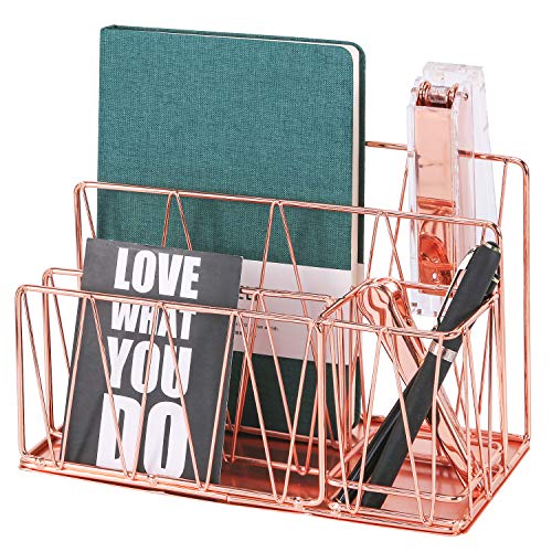 Simmer Stone Mail Sorter, 3 Slot Letter Rack with Pen Holder, Decorative Desk