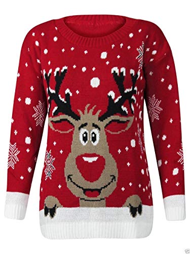 Sweat Rodolphe Noël unisexe rouge en taille M avec motif flocon de neige festif