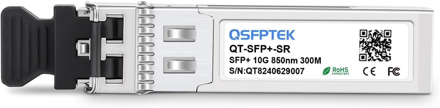 QSFPTEK 10Pack 10GBASE-SR 10G SFP+ Transceptor LC Port Mini-GBIC Multimodo 850nm, 300M, DDM para Cisco SFP-10G-SR, Ubiquiti UF-MM-10G, Mikrotik, D-Link, Supermicro, Linksys