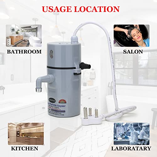 Image of Instant Water Geyser 1L | Portable Electric Water Heater for Bathroom, Kitchen, Salon, Clinic, Office, Lab & Home Use | ABS Body | Energy Efficient (Grey /Geyser)