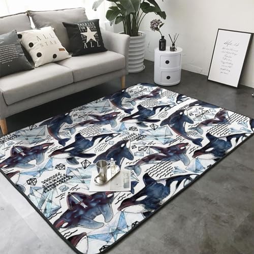 Tapis imprimé épaulard grand salon table basse lit balcon - 3