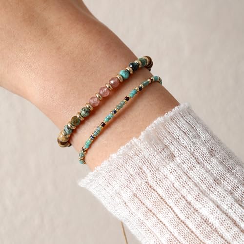 2 Pcs Beaded Bracelets for Women, Colorful Gemstone Natural Stone Boho Rainbow Bracelet - Adjustable Unique Energy Birthday Inspirational Jewelry Gifts for Her Friends Mom Sisters Friendship2