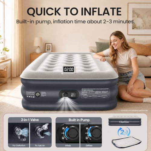 Image of OlarHike 20 inch H Twin Air Mattress with Built in Pump,Inflatable Bed, 400lb