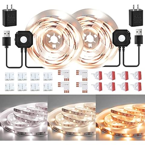 Wefomey Motion Sensor LED Light Strip, Motion Sensor Light Indoor Closet Lights, 2700K-6500K White Dimmable Led Strip Lights for Bedroom, Kitchen, Stair Motion Activated, 2PCS Cover