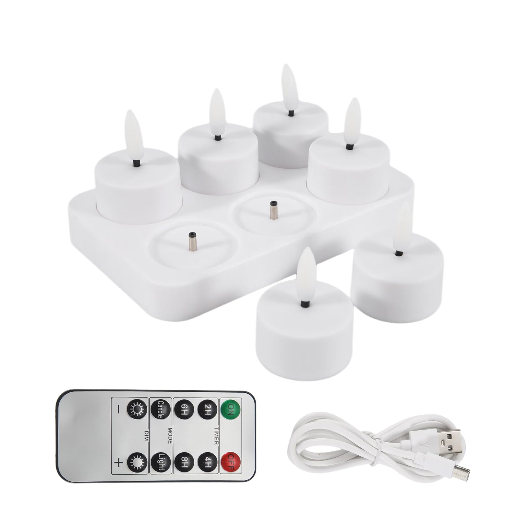 Bougies chauffe-plat rechargeables lot de 6 avec station de charge et télécommande