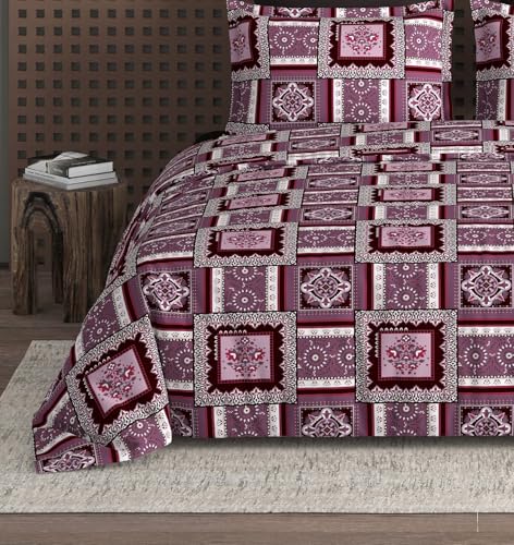 Image of DECOMIZER Cotton Feel All Around Elastic Fitted Glace Printed Single Bed Bedsheet with 1 Large Pillow Cover Fits Upto Mattress of 6 Inches,Size - 42 x 75 x 8 Inches, Cherry Floral