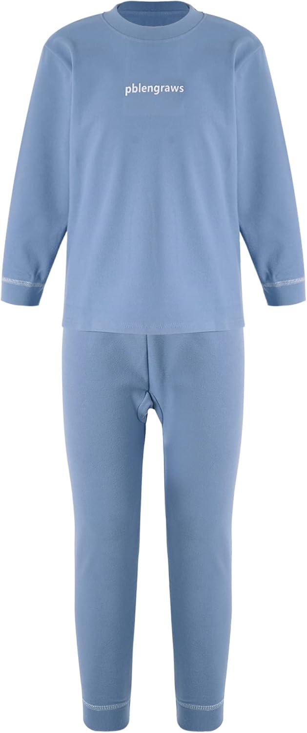 Aislor Children Velvet Thermal Underwear Set Warm Base Layer Long Sleeve Letter Print Tops Matching Bottoms Set