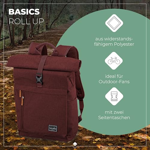Travelite Handgepäck Rucksack, Laptop Rucksack 15,6 Zoll, BASICS, Reiserucksack Rolltop Funktion, 60 cm, 35 Liter