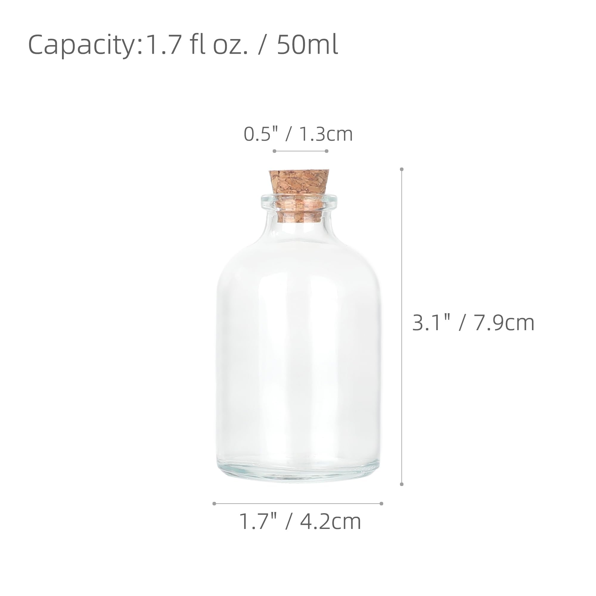 Magic Season Decorative Round Glass Bottles with Cork Stoppers (6 Pcs / 1.7 fl oz.)