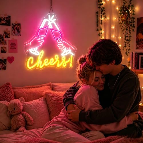 Image of WhfobfeYellow&Pink Neon Sign Led Neon Lights Signs for Wall Decor USB Powered Led Signs for Room Decoration-Cheers