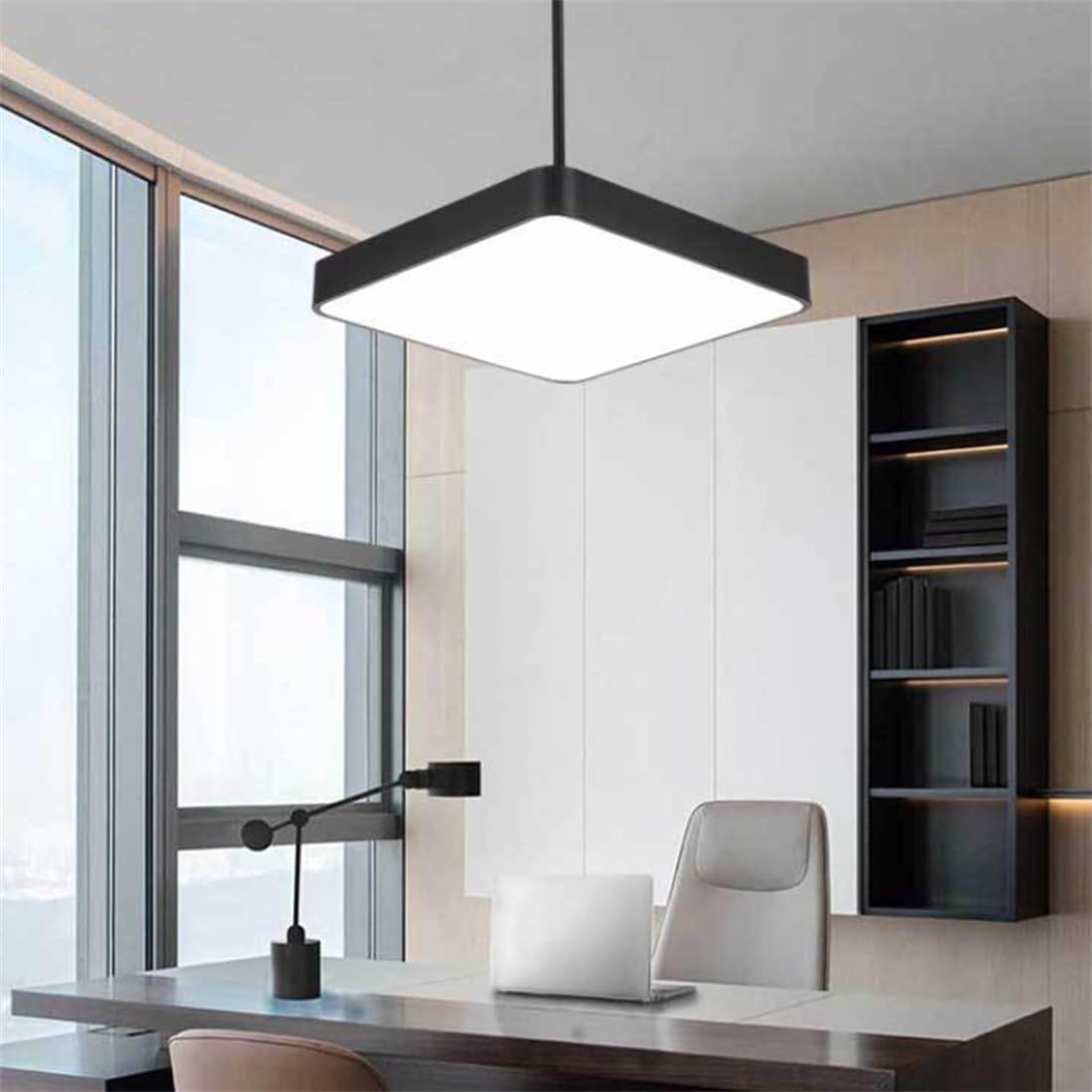Czarna Kwadratowa Lampa Wisząca W Stylu Industrialnym Minimalistyczna Lampa Wisząca Z Regulacją Wysokości Żyrandol Komercyjny Kwadratowe, Postarzane Oświetlenie Sufitowe Do Kuchni, Wyspy,