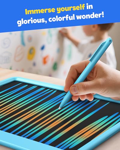 Image of TEKFUN 12 Inch LCD Writing Tablet for Kids, Coloring Drawing Pad, Mess Free Doodle Board, Airplane Travel Toys for Boys and Toddlers, Road Trip Essentials, Gifts for 3 4 5 6 7 8 Year Old Girls(Blue)
