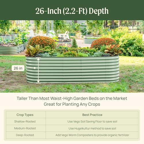 Image of Vego garden 26 inch Extra Tall Raised Garden Bed Kits, 6 in 1 Modular Raised Planter Box for Vegetables Flowers Fruits Oval Metal Raised Garden Pearl White