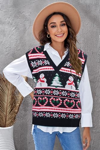 Image of JULYCLO Christmas Sweater Vest Women Ugly Xmas Reindeer Knit Sweaters Casual Santa Snowflake V Neck Sleeveless Outwear Tops