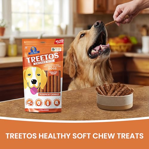 Image of Dr. Pets Pack of 10 Pumpkin Carrot Dog Chew Sticks, Dental Stick, Calcium Bone and Chicken Dog Biscuits Healthy Treats and Training Snacks Long Lasting Chew Sticks for Small and Large Breed