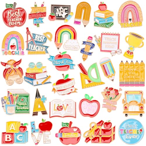Image of SANNIX 60Pcs Teacher Pins, Appreciation Gifts Enamel Teacher Lapel Pins Back to School Pencil Book Blackboard Pin Badge Appreciation Brooch Pins for Clothes Bags Hats Accessories, 30 Styles