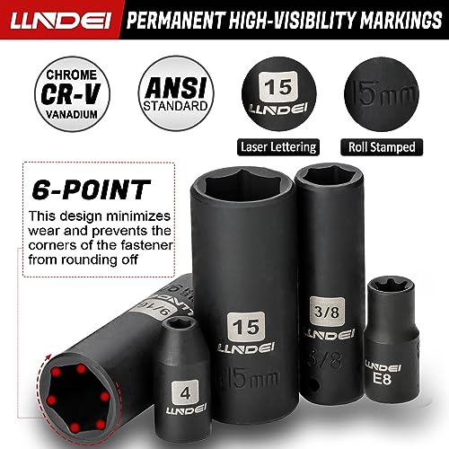 Image of LLNDEI 1 /4 inch Drive Impact Socket Set 83 Piece,Standard SAE(5 /32-9 /16 inch) Metric Size(4-15mm),72T Ratchet Wrench Handle,CR-V Mechanics Tool Set with Adapter,Screwdriver Bits for Automotive Repair