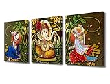 TUMOVO Lord Ganesha Wall Art Painting on Canvas Radha Krishna Bedroom Wall Art Modern Home Decor Hindu God House Decorations for Living Room Bathroom Pictures Stretched on Wooden Frame, 42