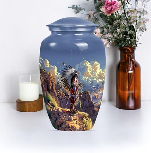 Image of Native American Urns for Ashes - Urns for Human Ashes - Cremation Urn for Ashes - Urns for Human Ashes Adult Male Dad - Burial Urns for Cremated Remains (10 inch Pack of 1)