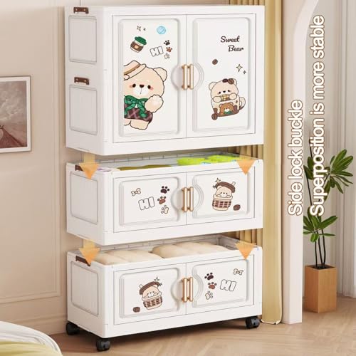 Image of Strassis Design Multipurpose Plastic Wardrobe for Kids Clothes Almirah Cupboard | Multipurpose Baby Toys /Books /Accessories Storage Organiser Closest with Anti-Skid Base (Cake Bear-K70212)