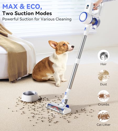 Cordless Vacuum Cleaner, 180W Stick Vacuum with 45 Mins Runtime, 2 Suction Modes, Anti-Tangle Brush Head,Vacuum Cleaner for Home
