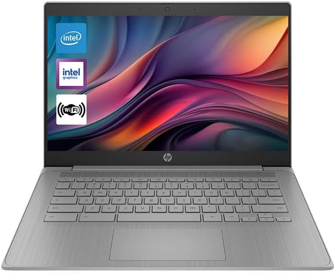 HP Chromebook Laptop, 14 Inch HD Display, Intel Celeron N4120, 4GB RAM, 64GB eMMC, WiFi, Bluetooth, Modern Gray