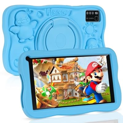 SUMTAB Newest Tablet Niños 7 Pulgadas Android Tablet 8GB RAM 64GB ROM mpliable 256 GB GMS Certified Pantalla IPS HD Control Parental Tableta educativa para niños con Funda EV Azul