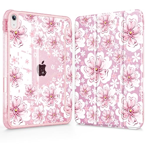 Coque iPad Air 11 M4 et 10.9 pouces transparente pailletée rose avec support pliable Mektron