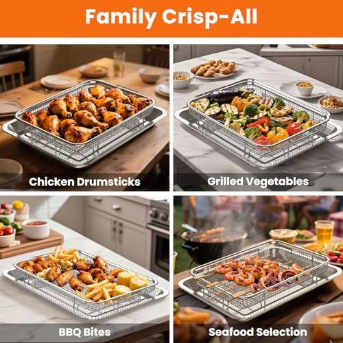 Xumilas Extra Large Air Fryer Basket for Oven, 18.7"x12.8" Stainless Steel Baking Pan & Crisper Tray, Fits Whole Chicken, Commercial-Grade Oven Air Fryer with 30 Parchment Papers, Dishwasher Safe by Xumilas - Image 6