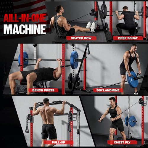 Image of DP01 Power Cage, 2000LBS Squat Rack with Cable Crossover and Dual Independent Pulley System, Full Cage for Full Body Training, Power Rack with More Training Attachments for Home Gym