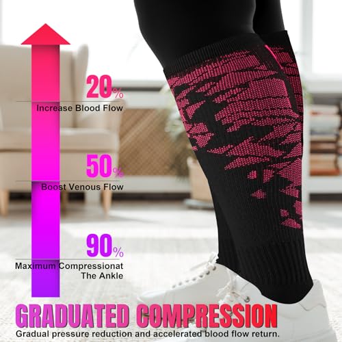 Image of Cerpite Plus Size Compression Socks 20-30 mmHg for Women & Men, Extra Wide Calf Compression Socks, Cushioned Breathable Support for Nurses, Travel, Running & Long Standing
