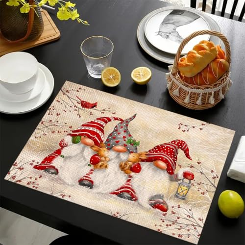 Salvamanteles Individuales Enano Navideño Salvamanteles Individuales Mesa Juego De 2 Manteles Individuales Lavables Antimanchas Antideslizante Resistente Al Calor Bajoplatos Lino 45X30Cm