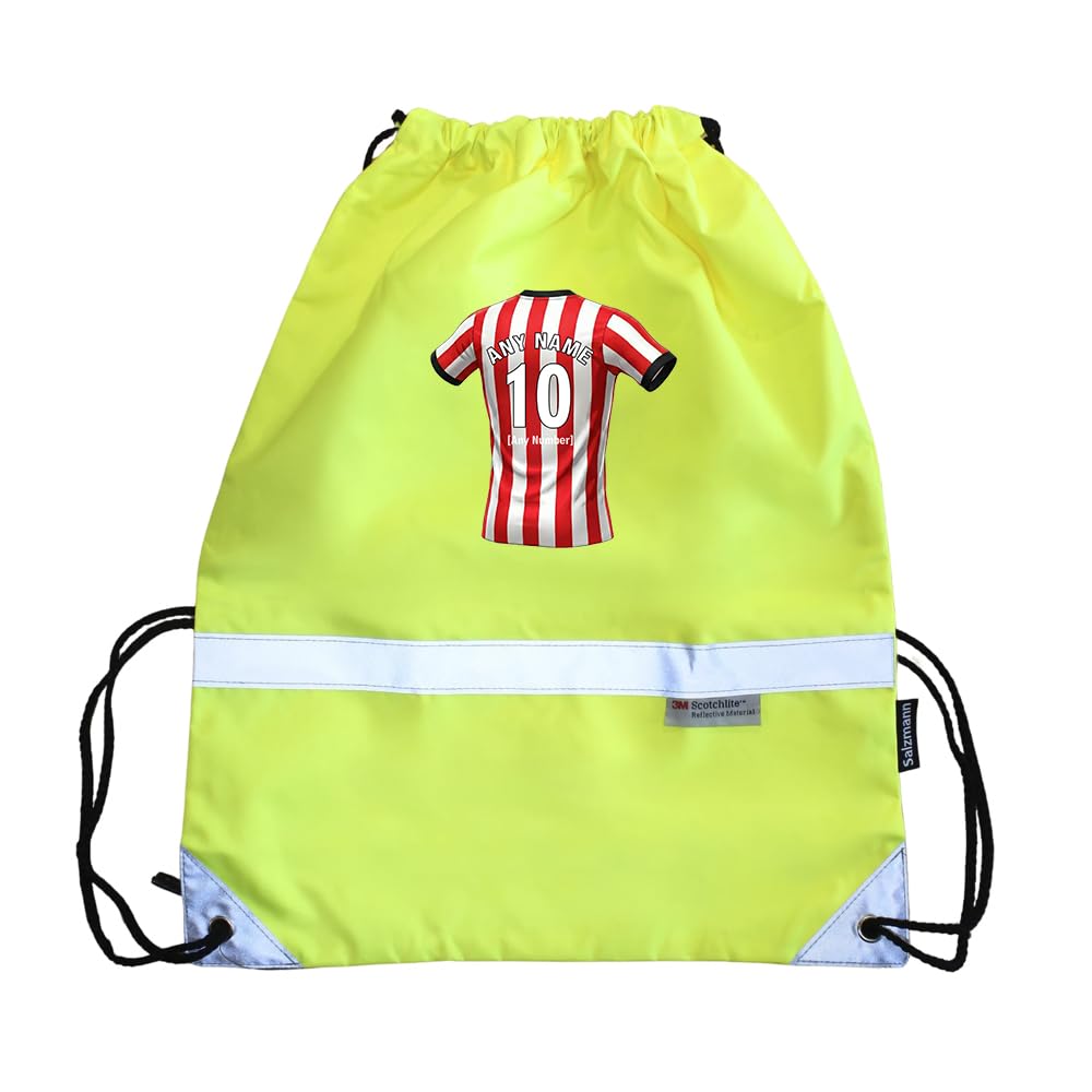 UNIGIFT Personalised Gift - Stoke-on-Trent Fan Hi-Vis Drawstring Gym Bag (Red and White Stripes Football Jersey Design) Custom Name - Staffordshire ST4 Club