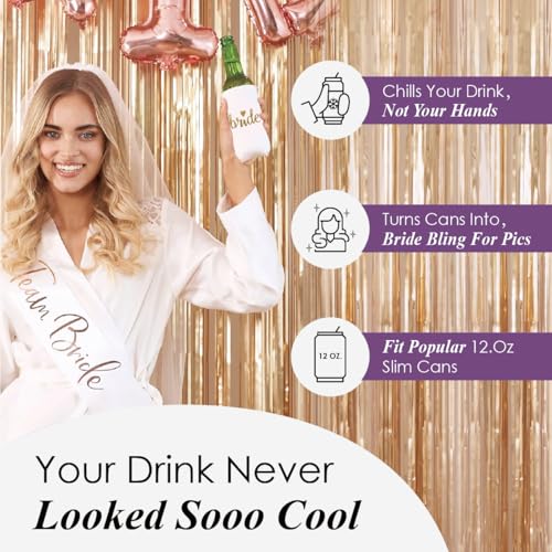 Image of PartyGifts&Beyond Bridesmaid Gifts Can Cooler 10Packs Bachelorette Party Decorations Slim Can Cooler Bride Squad Can Sleeves(Purple)
