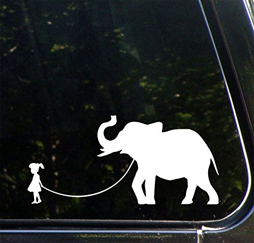 Yadda-Yadda Design Co. Pet Elephant - Girl Walking Elephant - Vinyl Car Decal Sticker - © YYDC (8.5