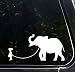 Yadda-Yadda Design Co. Pet Elephant - Girl Walking Elephant - Vinyl Car Decal Sticker YYDC (8.5" w x 4" h) (Face Left, White)