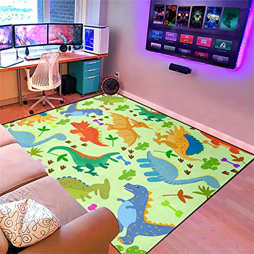 Cute Cartoon Dinosaurs Rugs for Kids Boys 3D Printed Area Rugs for Boys Bedroom Home Decor Large Dinosaur Play Rugs, Crystal Polyester Dinosaur Rug Mat for Playroom Living Room Kitchen, 3'×4'
