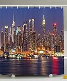 Cityscape Decor Shower Curtain by Ambesonne, NYC New York City Night Skyline Scenery View Artwork Picture Prints, Polyester Fabric Bathroom Shower Curtain Set with Hooks, 69 X 70 Inches, Multicolor
