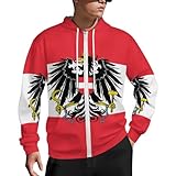 KAOEOSI Austrian Coat of Arms Eagle Flag Zip Up Hoodie for Men Long Sleeve Pullover Sweatshirt Jacket with Pocket L